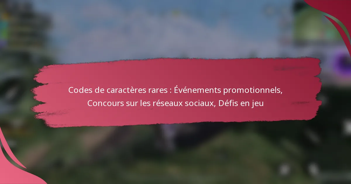 Codes de caractères rares : Événements promotionnels, Concours sur les réseaux sociaux, Défis en jeu