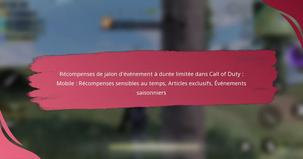 Récompenses de jalon d’événement à durée limitée dans Call of Duty : Mobile : Récompenses sensibles au temps, Articles exclusifs, Événements saisonniers